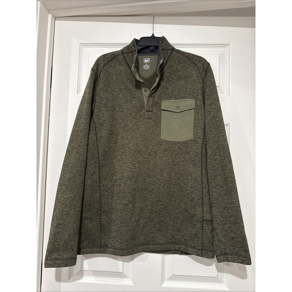 REI Fleece Sweater Mens Large Green T Snap Pullover Outdoor Camping 18157-F15
